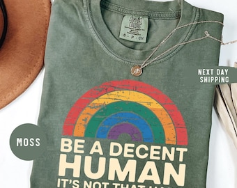 Camiseta LGBT Heart Retro "Sé un ser humano decente, no es tan difícil", "La inclusión importa", "Defensor de la igualdad"