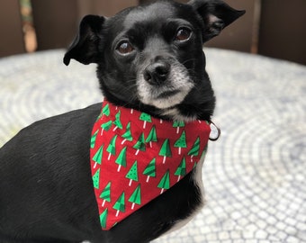 Holiday Trees on Red, Reversible Over the Collar Dog Bandana