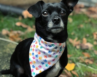 Colorful Paw Print, Over the Collar Dog Bandana, Reversible