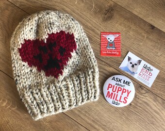 Harley's Hero Hat in Oatmeal with Bright Red Heart and Black Paw