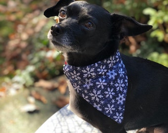 Navy with White Snowflakes, Over the Collar Dog Bandana, Reversible, Holiday, Winter