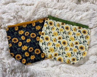 Navy or Cream Sunflower Project Bag for Knitting Crocheting Crafty Fiber Art Dog Lovers Ready to Ship