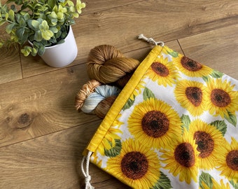 Sunflower Project Bag for Knitting Crocheting Crafty Fiber Art Dog Lovers Ready to Ship