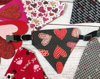 Valentine’s, Heart and Love Themed Over the Collar Dog Bandana