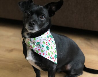 Holiday Trees on White, Reversible Over the Collar Dog Bandana