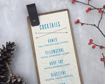 Leather strap menu board