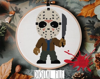 Chibi Jason Voorhees Cross Stitch Pattern – Horror Movie Slasher (Digital File)