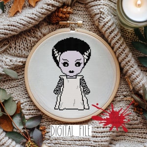 Braut von Frankenstein, Horror - Kreuzstichmuster Digital. Chibi, Monster aus dem Horrorfilm