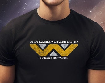 Camiseta unisex vintage de Weyland-Yutani Corp con el logo de la compañía ficticia Alien, inspirada en la película de ciencia ficción Aliens, Ripley Ash y la Nostromo.