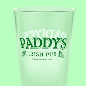 Paddy's Pub Pint Glass - Its Always Sunny In Philadelphia Fan 16 oz Irish St Patricks Day Mac Charlie Dennis Dee Cup Mug Drinkware Logo Gift