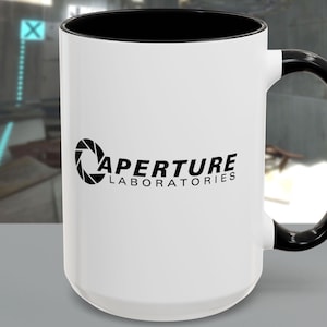 Aperture Labs Portalmugg (svart logotyp) - Keramik Gamer Science Fiction Företag Videospel Glados Geek Nerdy Valve Laboratories Kaffe Gåva
