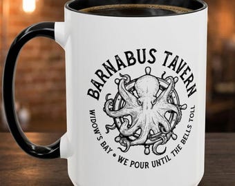 Barnabus Tavern Mug, Widow's Bay Coffee Cup, Fictional Pub Octopus Kraken, Nautical Merch Fan Gift