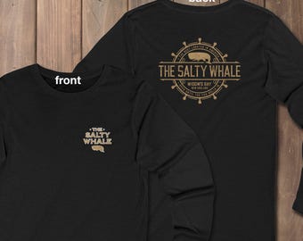The Salty Whale Long Sleeve Shirt, Widow's Bay 2-Sided Tee, Fictional Pub Restaurant Shirt, New England Gift