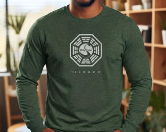 Dharma Initiative LOST Show Long-sleeve Shirt - Swan Station Logo Soft Vintage Distressed Unisex Tee with Hatch Numbers