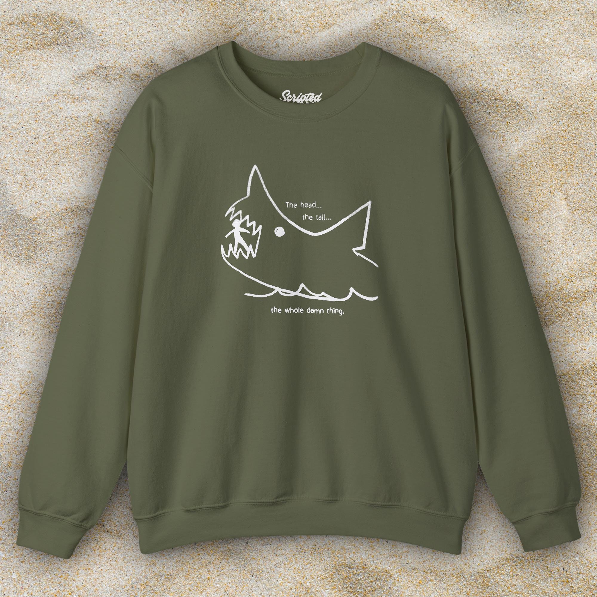 Jaws Chalkboard Design Men's T-Shirt - Officially Licensed Movie Tee In Military Green