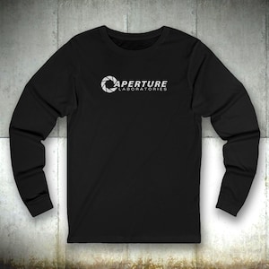 Aperture Portal Long-sleeve Shirt - Unisex Laboratories Science Fictional Company Logo Video Game Glados Geek Nerdy Steam Valve Gift Tee