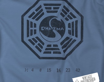 Dharma Initiative LOST Show Shirt - Swan Station Logo Vintage Distressed Soft Unisex T-Shirt with Hatch Numbers TV Flight 815 Fan Gift Tee