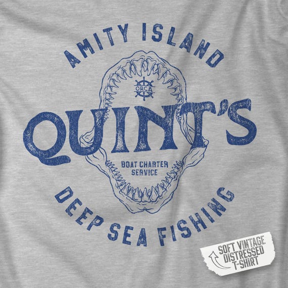 Jaws Quint's Deep Sea Fishing Shirt - Bella Soft Unisex Vintage Distressed Amity Island Movie TShirt Hooper Quint Fan Boat Shark Gift Tee