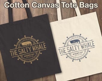 The Salty Whale Tote Bag, Widow's Bay Vintage Cotton Canvas Halloween Shopping Bag