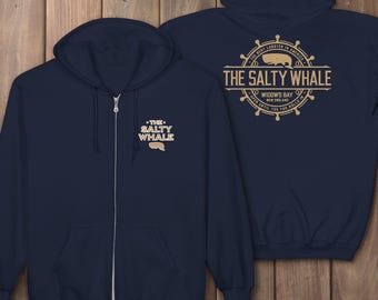 Widow's Bay The Salty Whale Zip Hoodie, Fictional Pub Full Zip, Vintage Fan Gift Sweatshirt