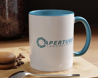 Aperture Labs Portal Becher (Blaues Logo) - Keramik Gamer Science Fiction Firma Videospiel Glados Geek Nerdy Ventil Laboratories Kaffee Geschenk