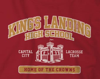 Koszulka w stylu vintage z motywem King's Landing High School z serialu Gra o Tron - fani rodu Westeros, Lannisterów, miękka bawełniana, unisex, prezent