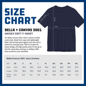 Size Chart of the Bella+Canvas 3001 Unisex Soft Short-sleeve t-shirt sold by ScriptedBrand.