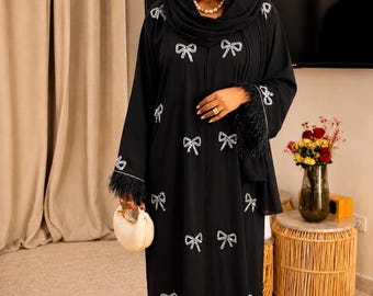 Handgemaakte abaya met strik, verfraaide Dubai Eid-abaya