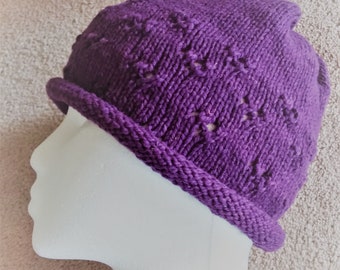 Pretty Purple Wool Knitted Hat