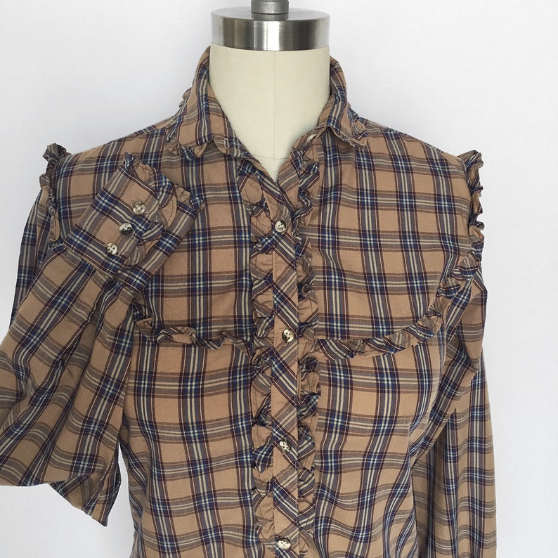 SALE Ruffle Western Plaid Button Up VIntage Western Shirt Small