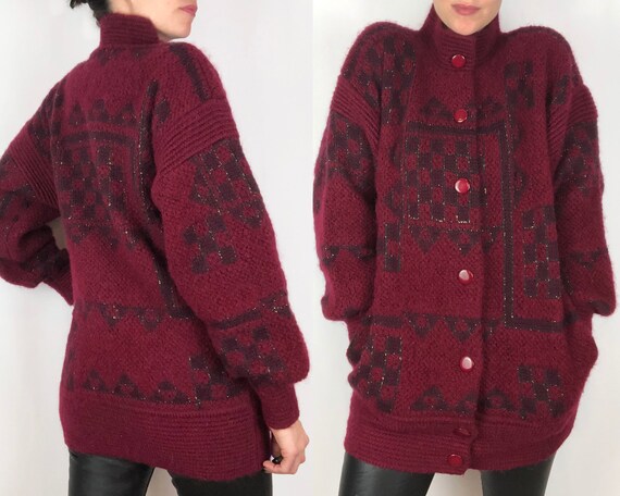 80s Mohair Sweater Coat, Oversized Sweater with Dr