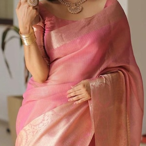 Tissue  Banarasi silk saree with Kanchi Border Saree / Festival collection /silk saree/ With Running Blouse/ party wear