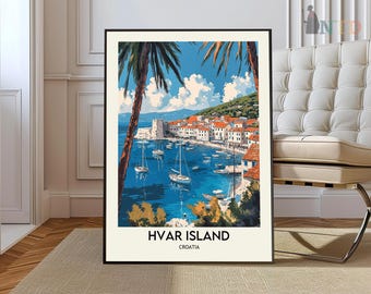 Póster de Hvar, impresión de viaje a Croacia, decoración europea, póster de viaje a Europa, arte mural de Hvar, impresión del mar, regalo de Hvar, póster de viaje a Hvar