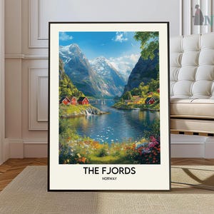 Fjords Travel Poster, Norway travel poster, Fjords Wall Art Print, Fjords Travel Art Poster, Digital Download, Printable Norway Wall Art