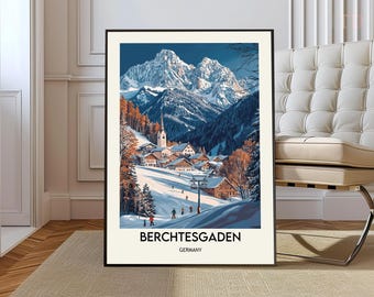 Cartel de la estación de esquí de Berchtesgaden, arte de la pared de la estación de esquí de Berchtesgaden, impresión de la estación de esquí de Berchtesgaden, Alpes bávaros de la estación de esquí de Berchtesgaden
