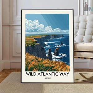 Póster de viaje de Wild Atlantic Way para amantes del arte de pared, decoración del hogar, arte de pared, regalo, arte de pared, arte irlandés