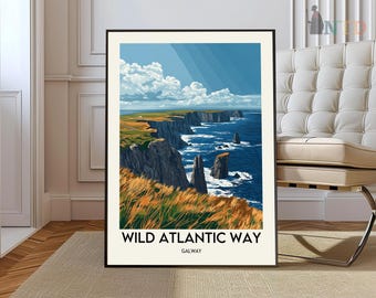 Wild Atlantic Way Travel Print Ireland Home Decoration Wall Art Gift Wall Hanging Art Lover Irish Artwork Wild Atlantic Way Travel Poster