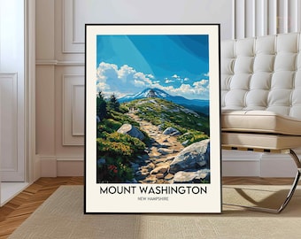 affiche du mont Washington, impression du mont Washington, oeuvre d'art du mont Washington, Mount Washington NH, affiche des Montagnes Blanches, Sentier des Appalaches