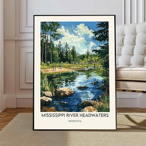 Mississippi River bovenloop poster, Mississippi River bovenloop print, Lake Itasca poster, Mississippi River kunst, Itasca State Park kunst