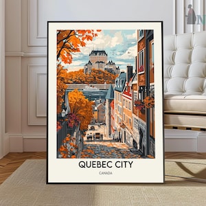 Affiche de voyage de la ville de Québec, art mural de la ville de Québec, impression d'affiche de la ville de Québec, photo de la ville de Québec, décor de la ville de Québec, Québec Canada