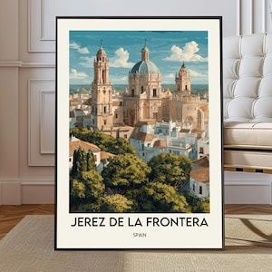 Jerez de la Frontera Spain Poster, Andalusia Historic City Wall Art, Spanish Architecture Illustration