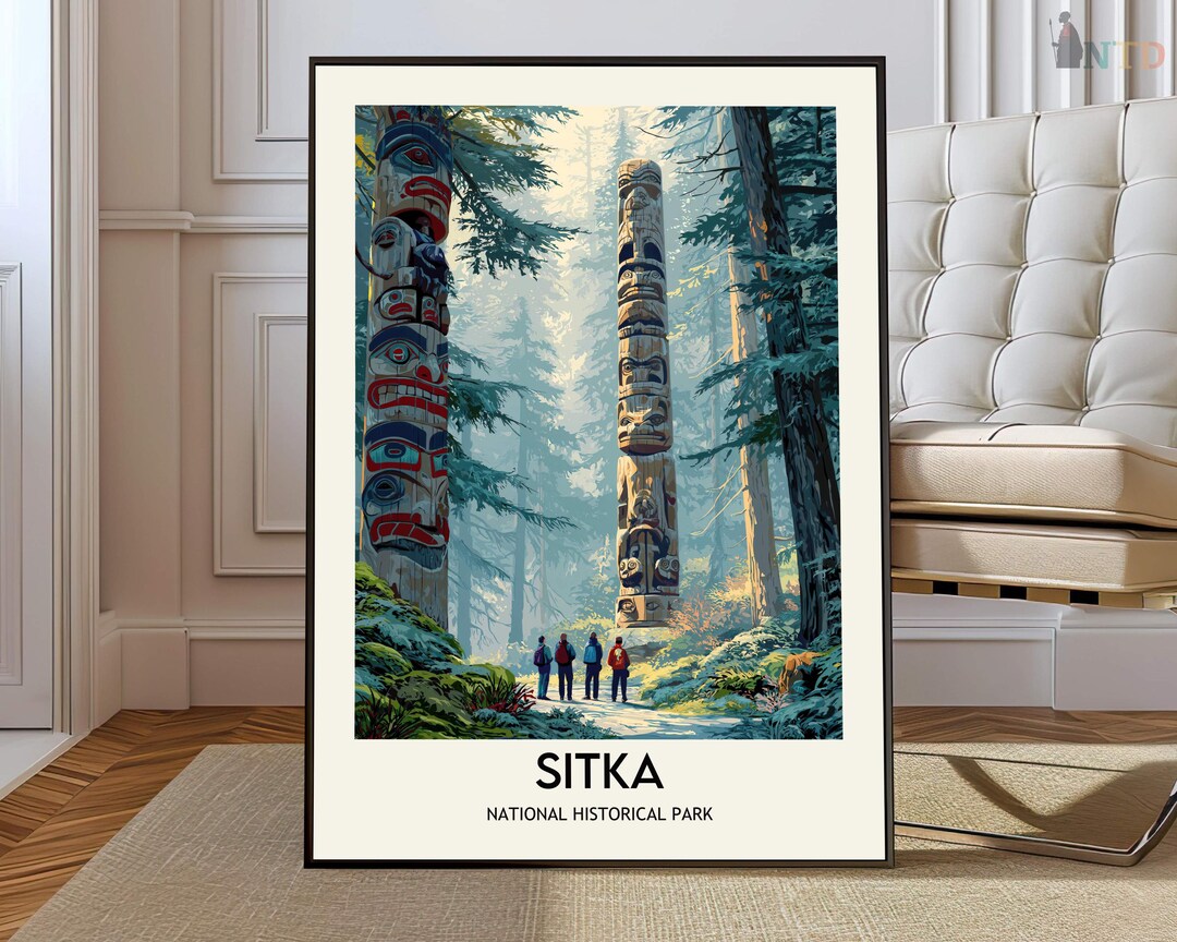 Sitka National Historical Park Alaska Poster, Totem Poles Coastal ...