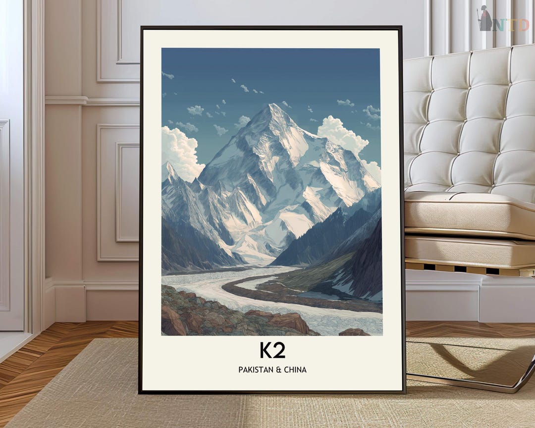 K2山ポスター、カラコルム山脈の雪山ウォールアート、高地の景観