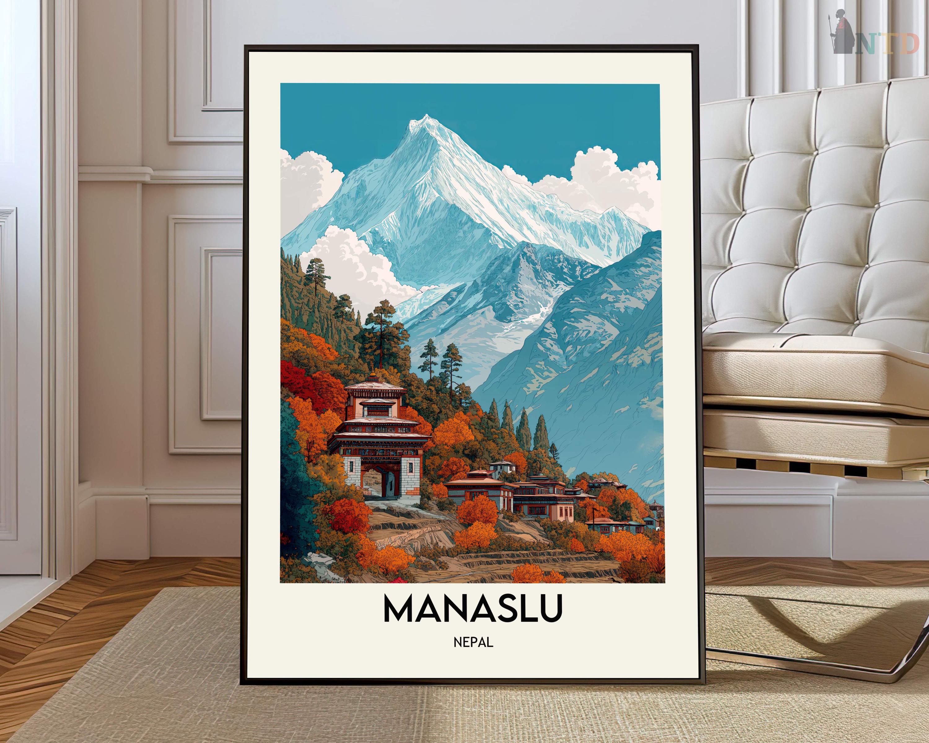 Manaslu Himalaya Poster, Nepal 8000m Snow Peak Wall Art, Scenic