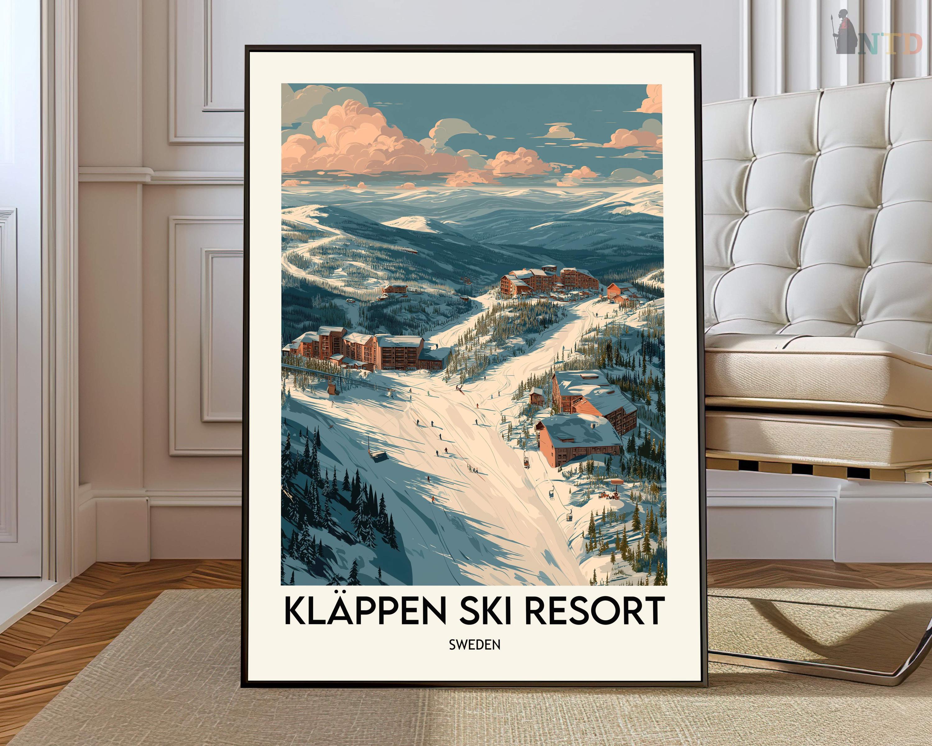 Kläppen Ski Resort Sweden Poster, Dalarna Scandinavian Winter Ski