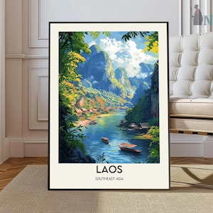 Laos poster, Laos Wall Art, Laos Print, Laos Photo, Laos Poster Print, Laos Travel Poster, Laos Gift, Mekong River, Laos art, Luang Prabang