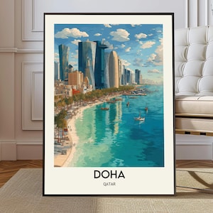 Póster de Doha, arte mural de Doha, impresión de Doha, foto de Doha, impresión de póster de Doha, viaje a Doha, mapa de Doha, arte de Doha, decoración de Doha, regalo de Doha, Doha (Qatar)