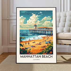 Impresión de Manhattan Beach, póster de Manhattan Beach, arte mural de Manhattan Beach, viajes a Manhattan Beach, impresión artística de Manhattan Beach, Manhattan Beach
