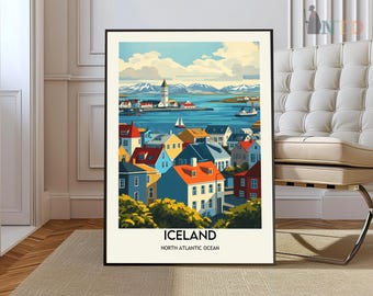 Island-tryck, Island-väggkonst, Island-affisch, Island-foto, Island-affischtryck, Island-väggdekor, Island-reseaffisch med Reykjavik