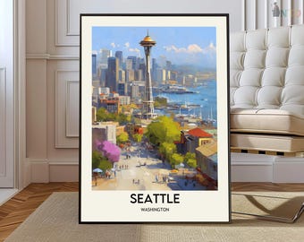 Seattle Washington Poster Print Space Needle Skyline Wall Art Pike Place Market Decor Pacific Northwest Gift